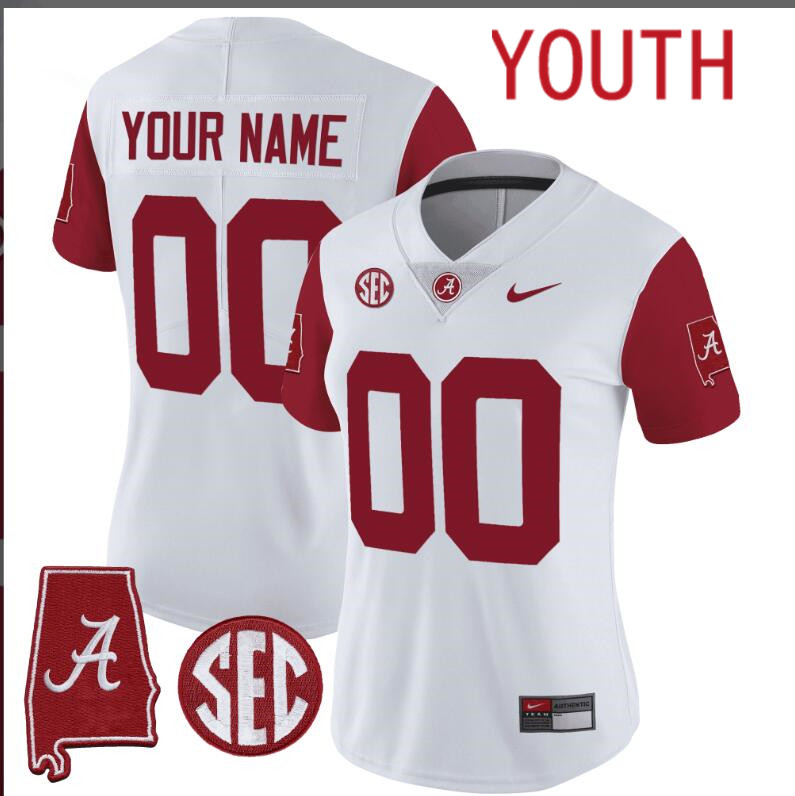 Youth Alabama Crimson Tide Vapor Limited white Custom 2024 Nike NCAA Jersey 7